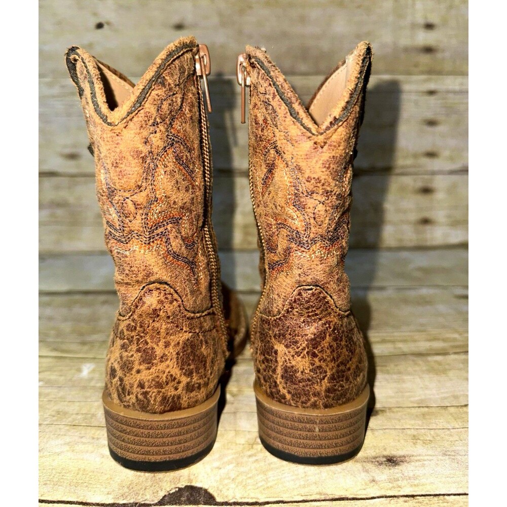 Roper Toddlers Brown Western Boots Faux Leather Side Zip Unisex Kids US 5 M